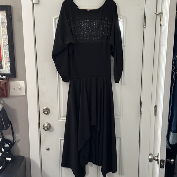 Thick Free People Ribbed Long Sleeve Black Dress - Picture 2 of 16